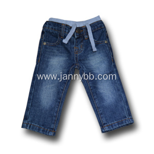 rib waist washed kids blue jeans